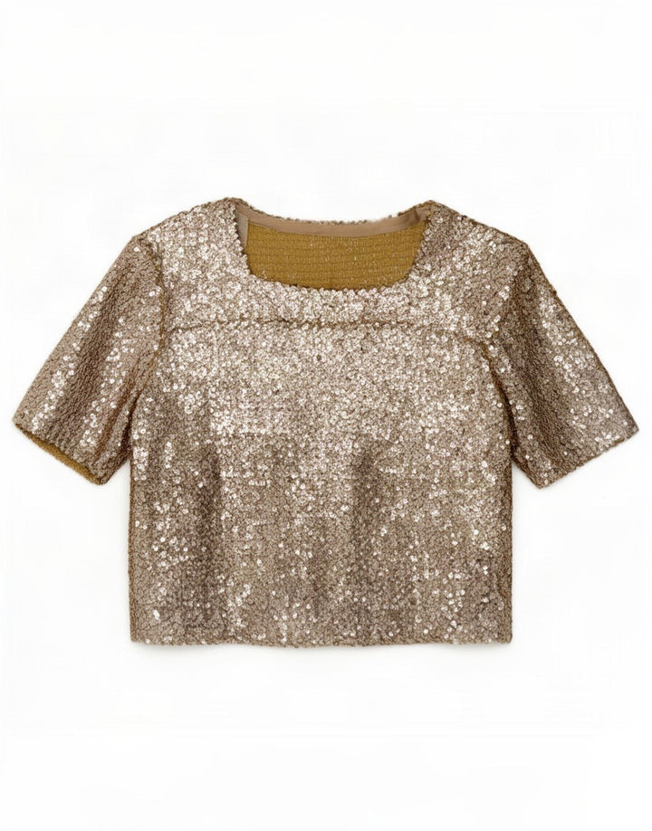Vintage mujer lentejuelas blusa Top Reino Unido 12 oro medio