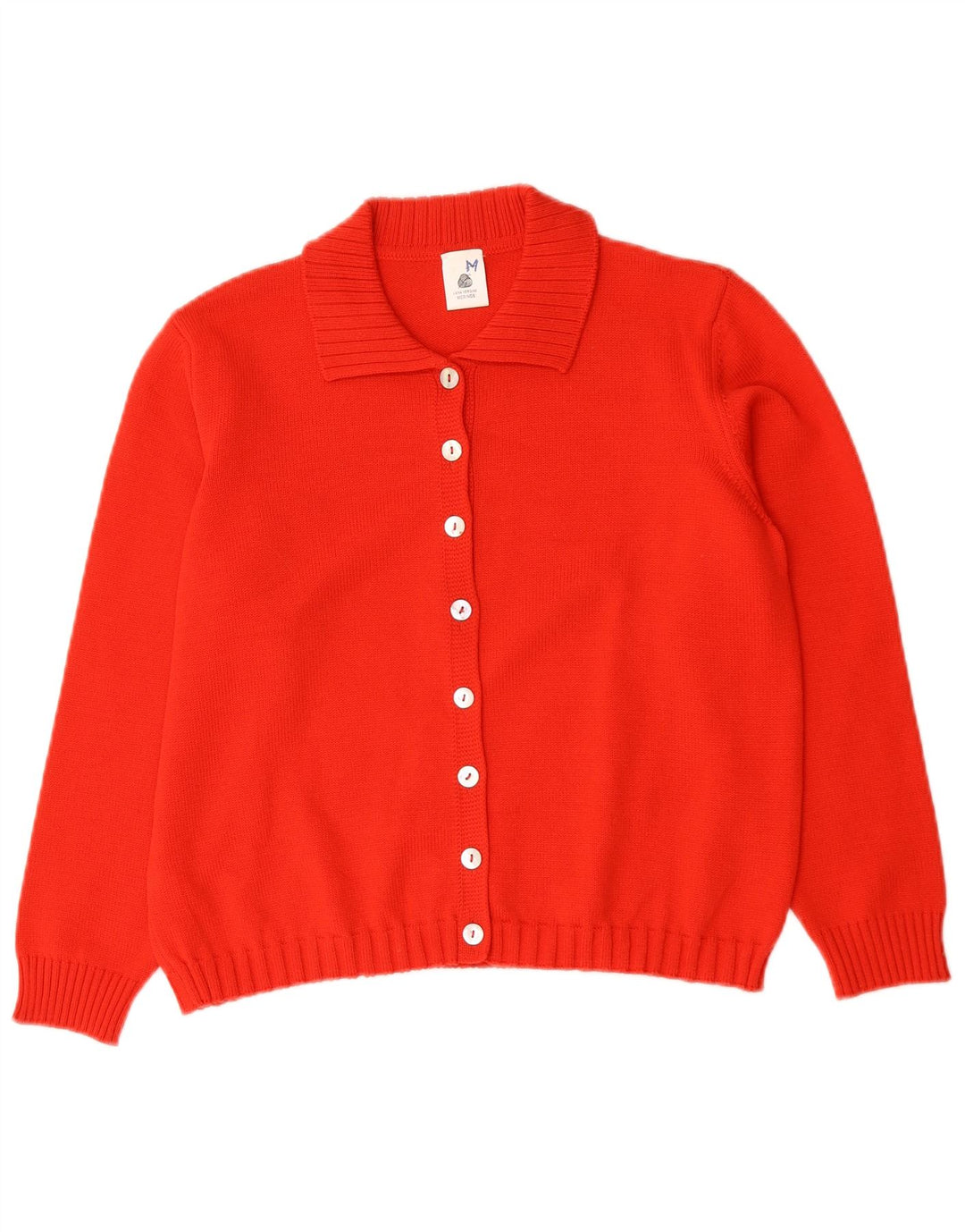 Vintage mujer Cardigan suéter Reino Unido 14 medio rojo merino lana