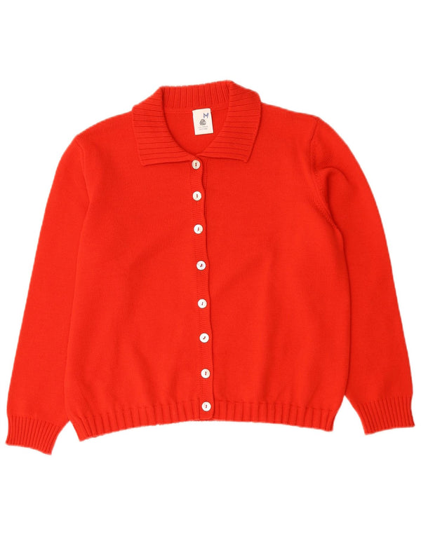 Vintage mujer Cardigan suéter Reino Unido 14 medio rojo merino lana