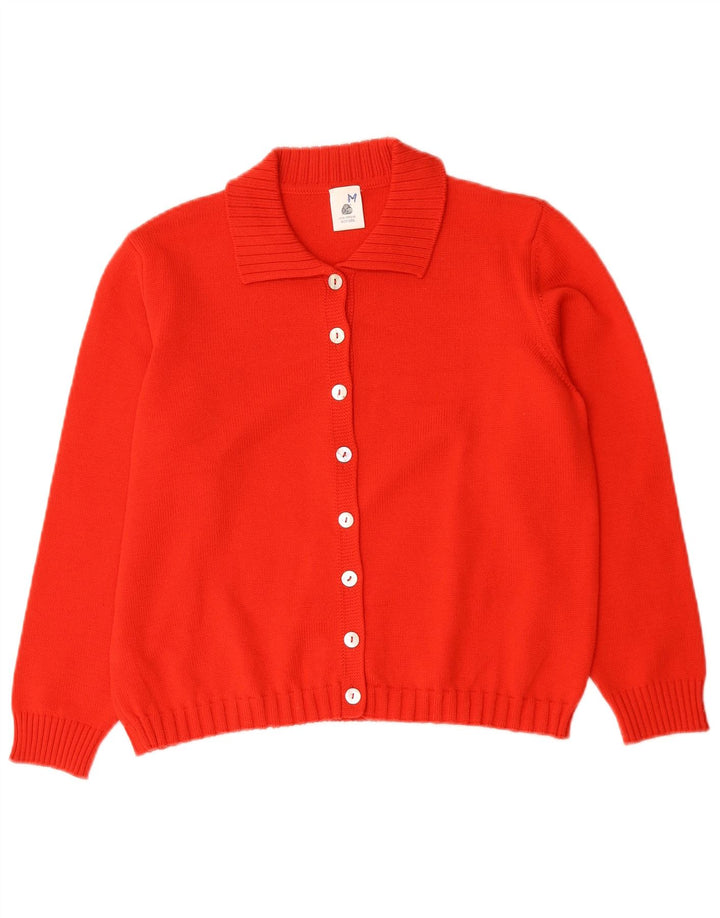 Vintage mujer Cardigan suéter Reino Unido 14 medio rojo merino lana
