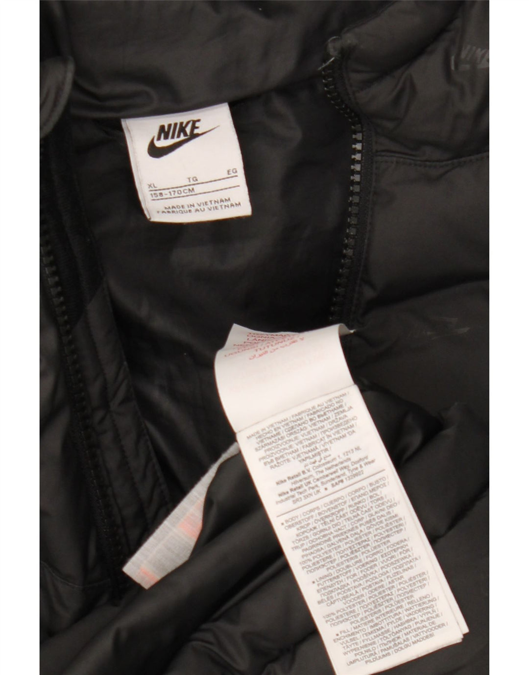 Nike Chaqueta acolchada con capucha para niños 13-14 años XL Negro Poliéster