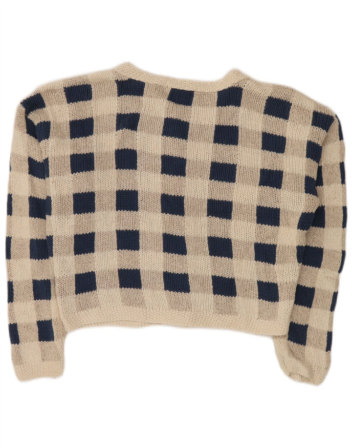 Eddie Bauer Suéter tipo cárdigan corto para mujer Reino Unido 14 Seda a cuadros gris medio