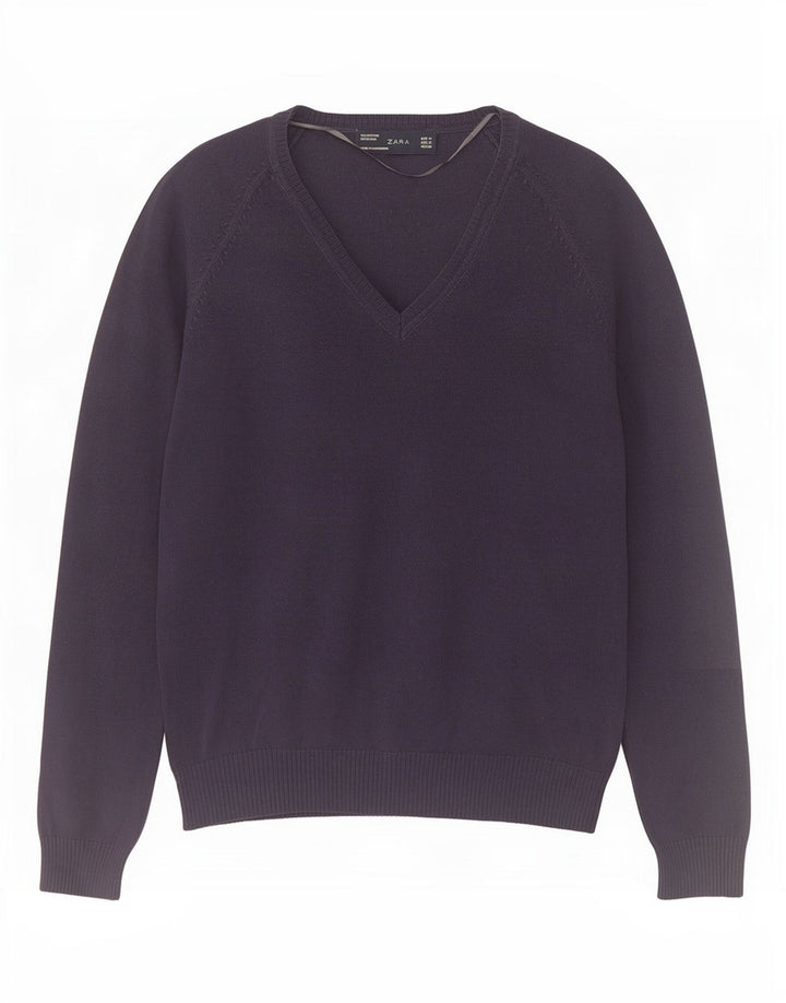 Zara - Jersey con cuello en V para mujer, talla 40, talla M, azul marino