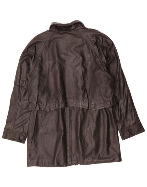 Vintage mujer abrigo de cuero de gran tamaño Reino Unido 16 grande negro