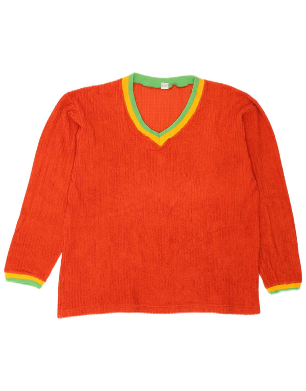 Vintage mujer top manga larga US 8 medio naranja colorblock algodón