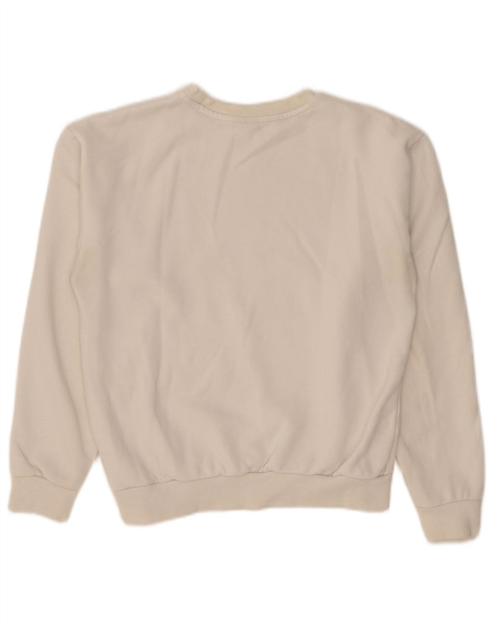 Puma Mujer Gráfico Sudadera De Gran Tamaño Jersey Reino Unido 8 Pequeño Algodón Blanco