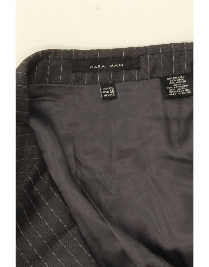 Zara Chaqueta tipo blazer de 2 botones para hombre EU 48 Lana a rayas gris medio