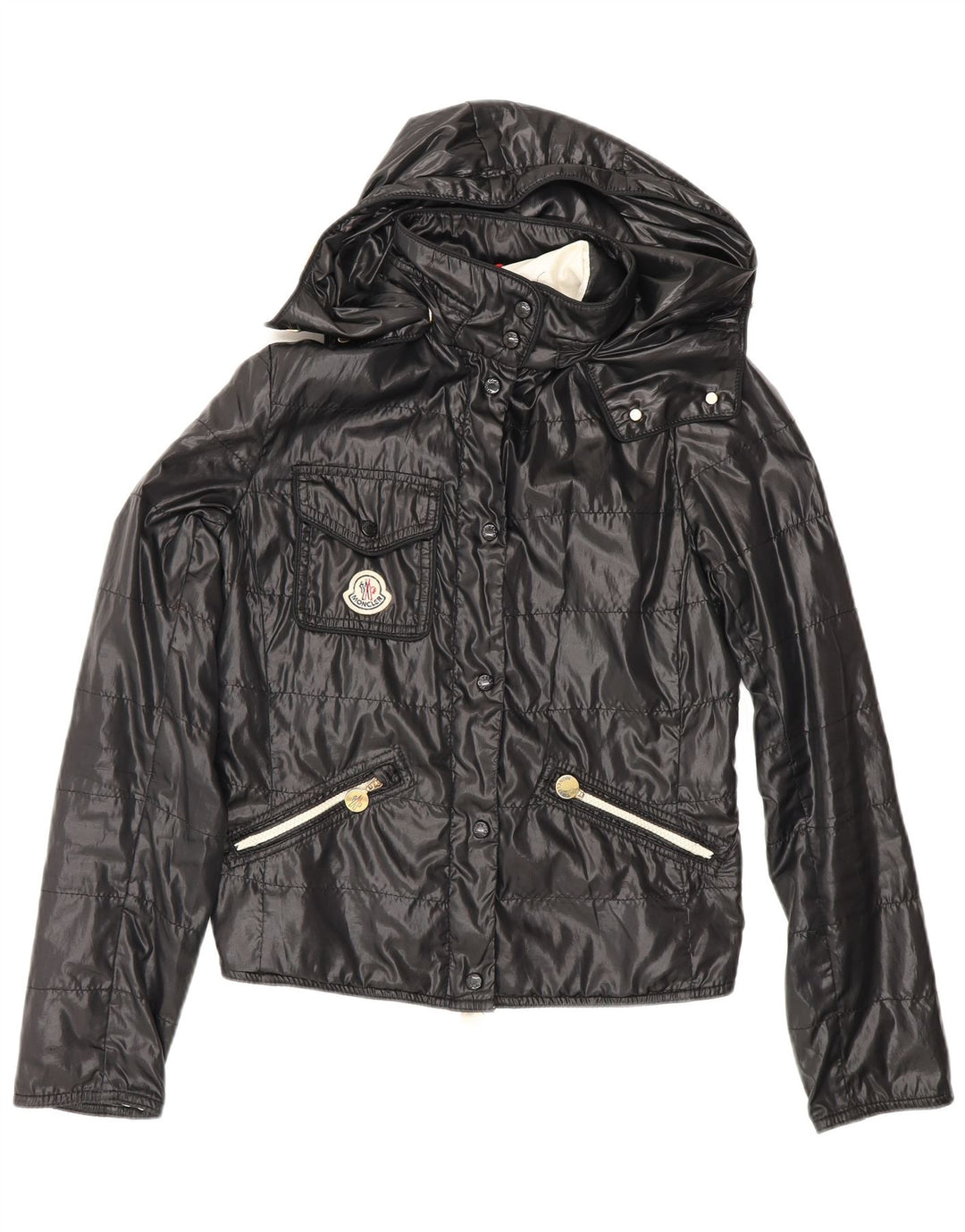 Moncler Chaqueta cortavientos con capucha para mujer Talla 1 Pequeña Negro