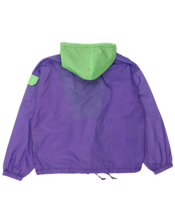 Vintage hombres gráfico con capucha Anorak chaqueta Reino Unido 38 medio púrpura colorblock