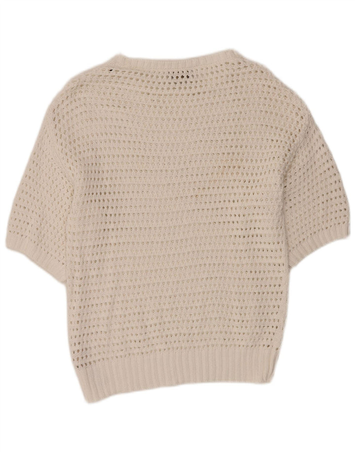 MASSIMO DUTTI Suéter tipo jersey con cuello barco de crochet para mujer UK 40 Medium White
