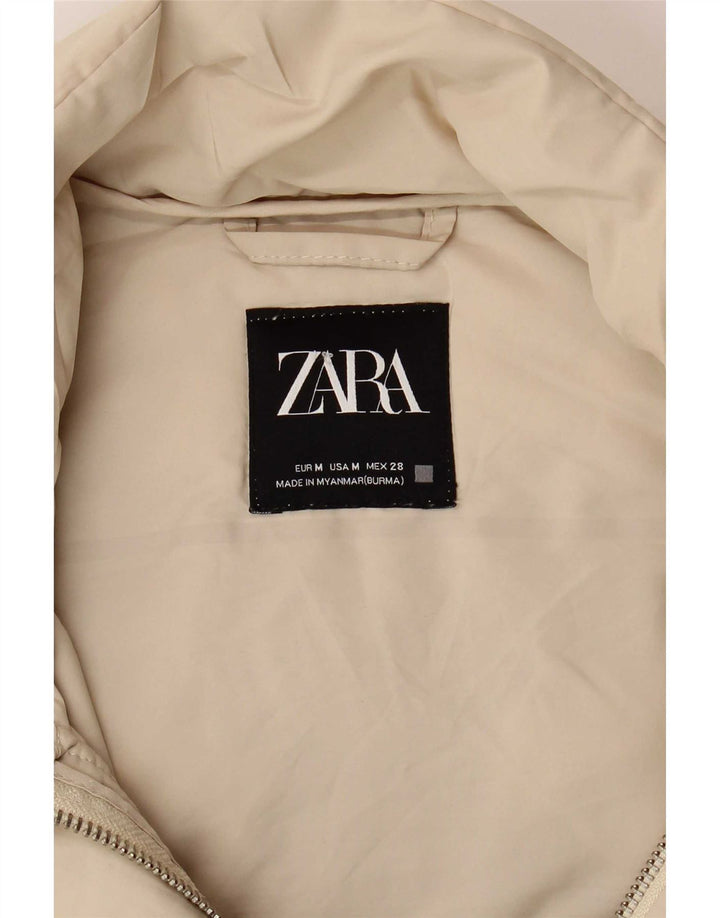Zara Mujer Chaleco Largo Acolchado Con Capucha UK 44 Poliéster Beige Medio