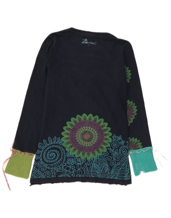 Desigual Top gráfico para mujer de manga larga UK 40 Grande Azul marino Paisley