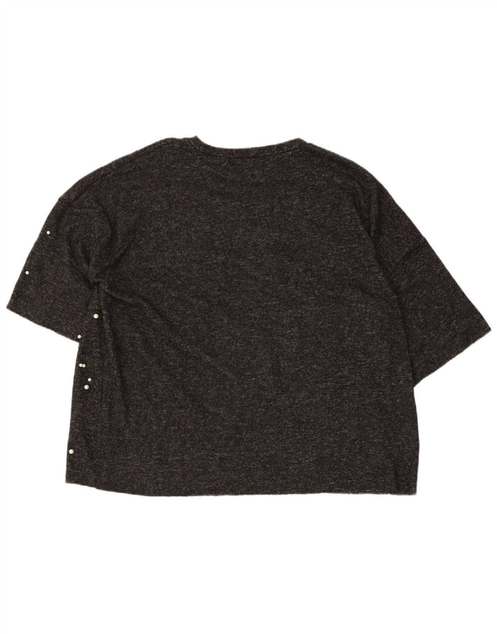 Zara Mujer Camiseta Extragrande Top UK 10 Small Gris Poliéster
