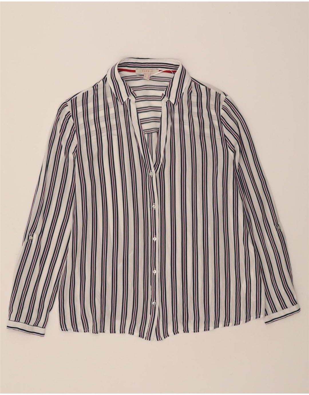 ESPRIT Womens Shirt UK 12 Medium  White Striped Viscose Vintage Esprit and Second-Hand Esprit from Messina Hembry 