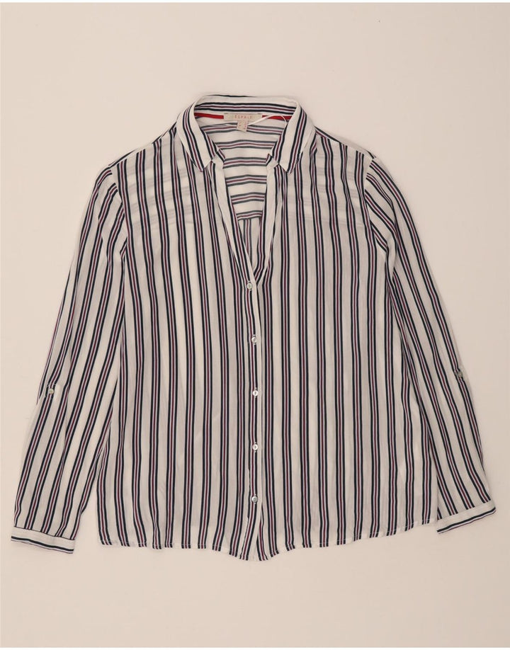 ESPRIT Womens Shirt UK 12 Medium  White Striped Viscose Vintage Esprit and Second-Hand Esprit from Messina Hembry 