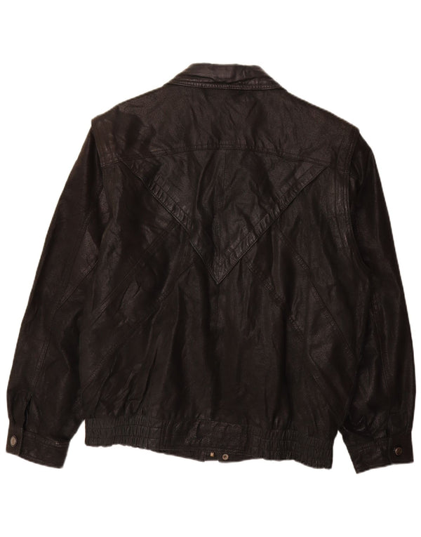 VINTAGE Chaqueta de cuero para hombre Reino Unido 40 Cuero de bloque de color negro grande