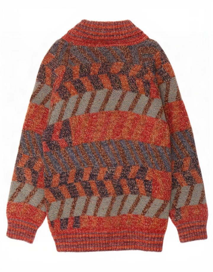 Vintage hombres longline cardigan suéter grande multicolor lana geométrica