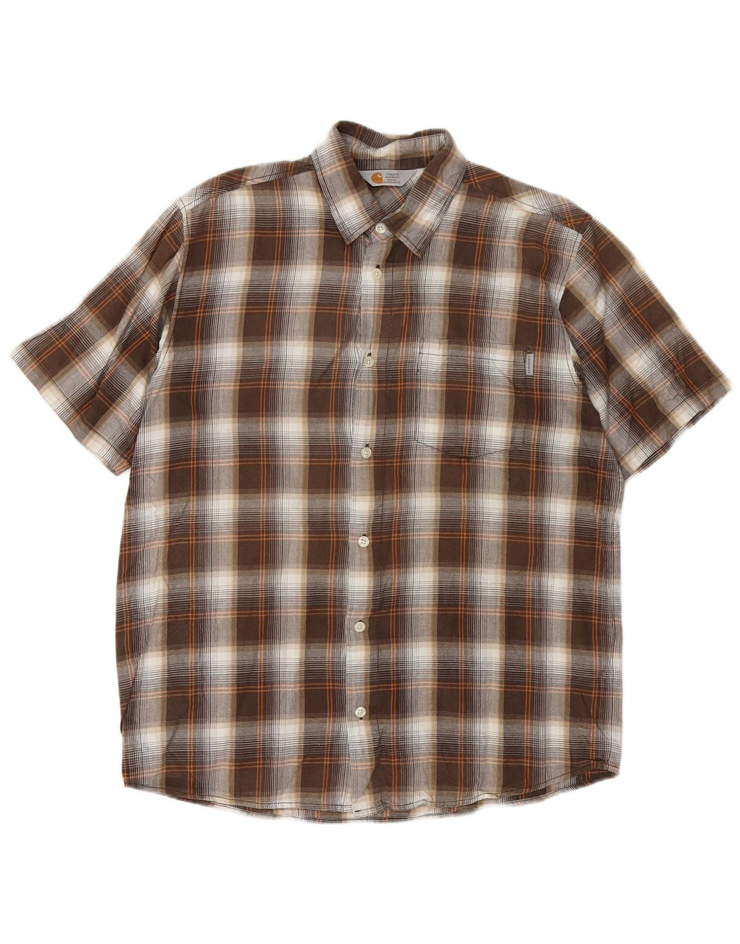 CARHARTT Camisa de manga corta para hombre de algodón a cuadros marrón grande