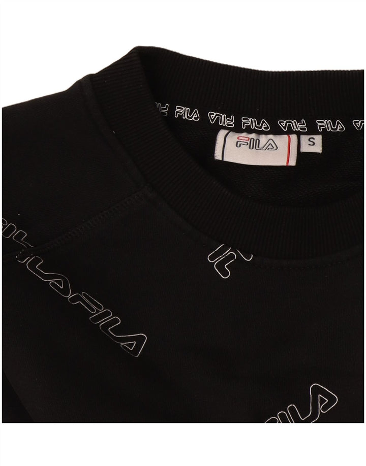 Fila Mujer Oversize Graphic Crop Sudadera Jumper UK 10 Small Negro
