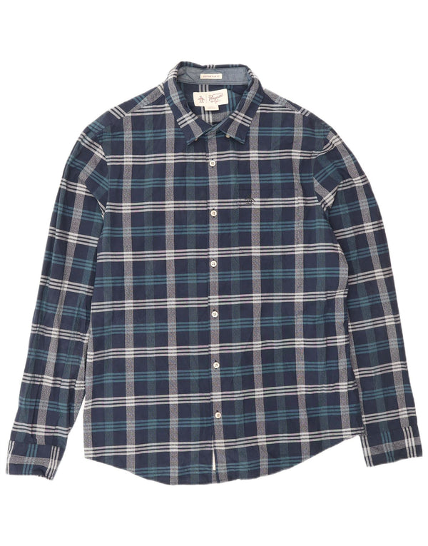 Camisa Penguin Heritage Slim Fit para hombre de algodón a cuadros azul marino grande