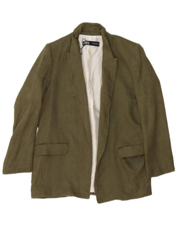 Zara Chaqueta Americana Abierta para Mujer Reino Unido 46 Grande Lino Caqui