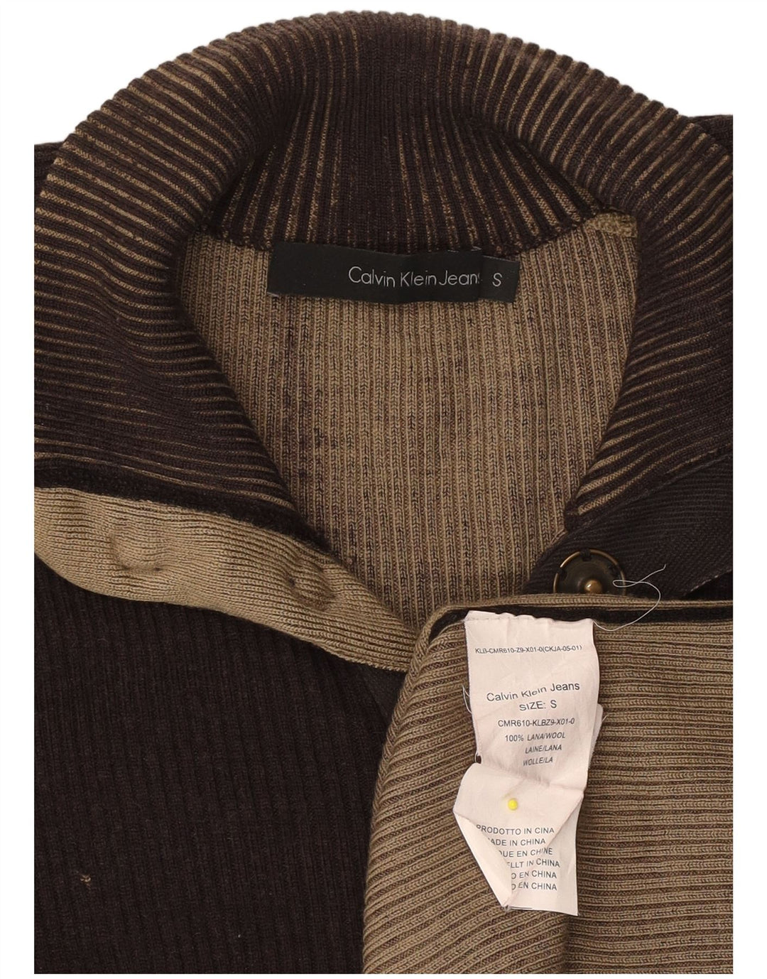 CALVIN KLEIN JEANS Suéter tipo jersey con cuello y botones para mujer UK 10 Small Brown