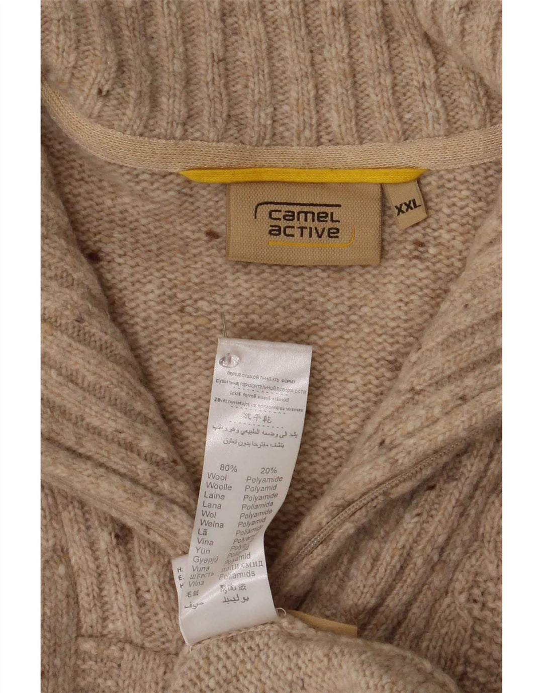 Camel Active - Jersey para hombre con cuello y cremallera, talla 2XL, lana moteada beige