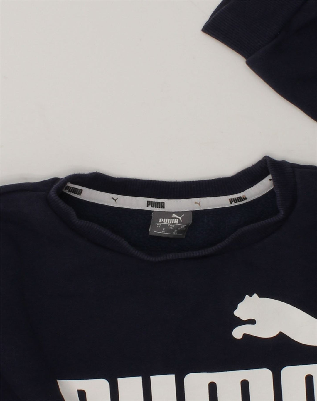PUMA Boys Graphic Sweatshirt Jumper 13-14 Years Navy Blue Cotton | Vintage Puma | Thrift | Second-Hand Puma | Used Clothing | Messina Hembry 