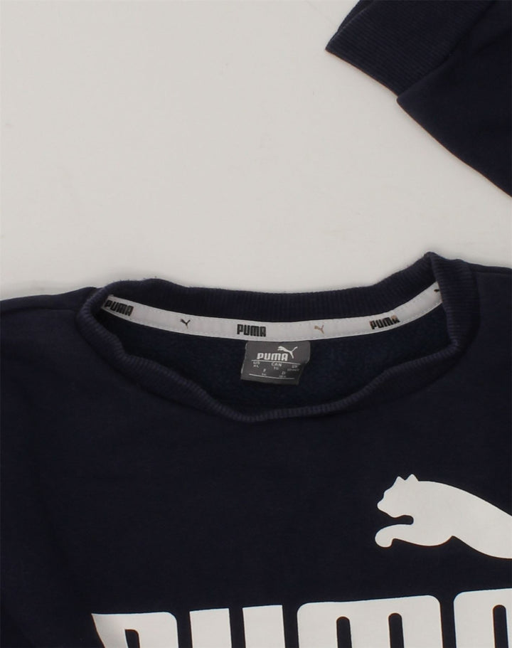 PUMA Boys Graphic Sweatshirt Jumper 13-14 Years Navy Blue Cotton | Vintage Puma | Thrift | Second-Hand Puma | Used Clothing | Messina Hembry 