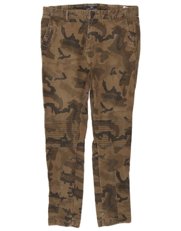 Zara Mens Slim Chino Pantalones EU 42 Large W32 L30 Marrón Camuflaje Algodón