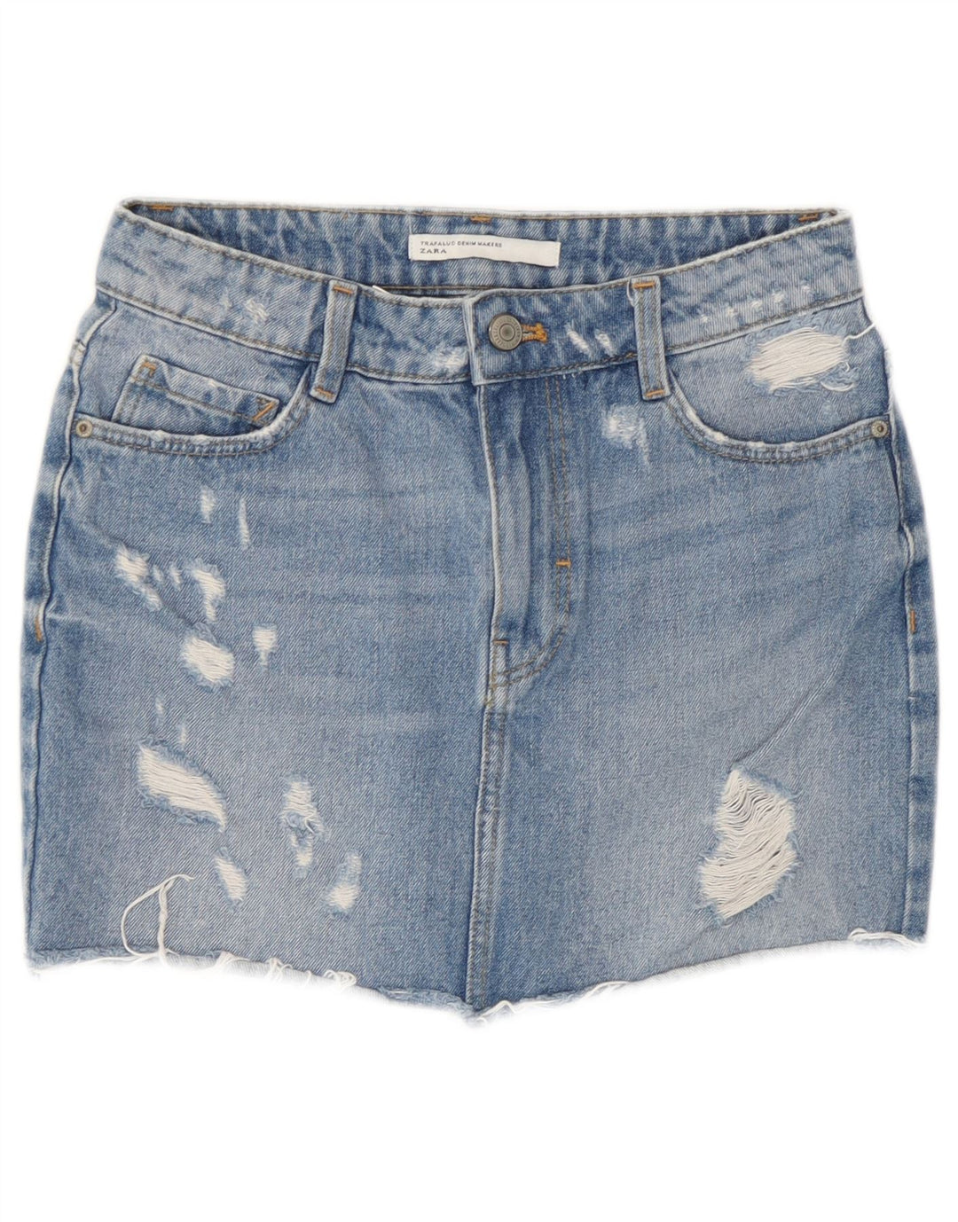 Zara Mujer Minifalda Vaquera Desgastada XS W24 Azul