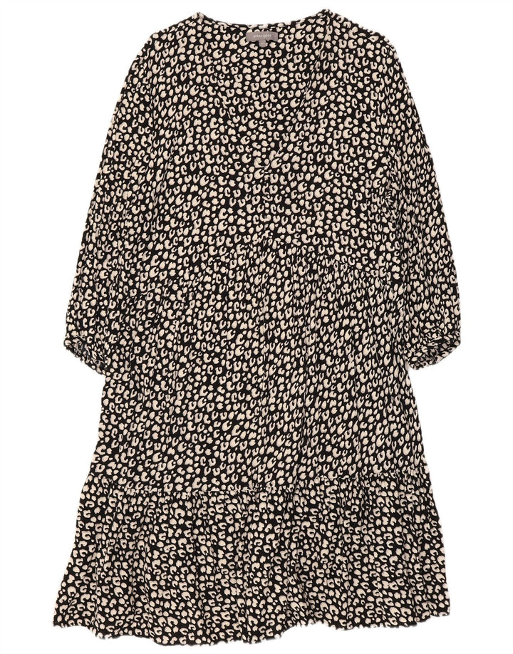 PRINCIPLES Vestido escalonado de manga 3/4 para mujer UK 46 Grande Estampado animal negro