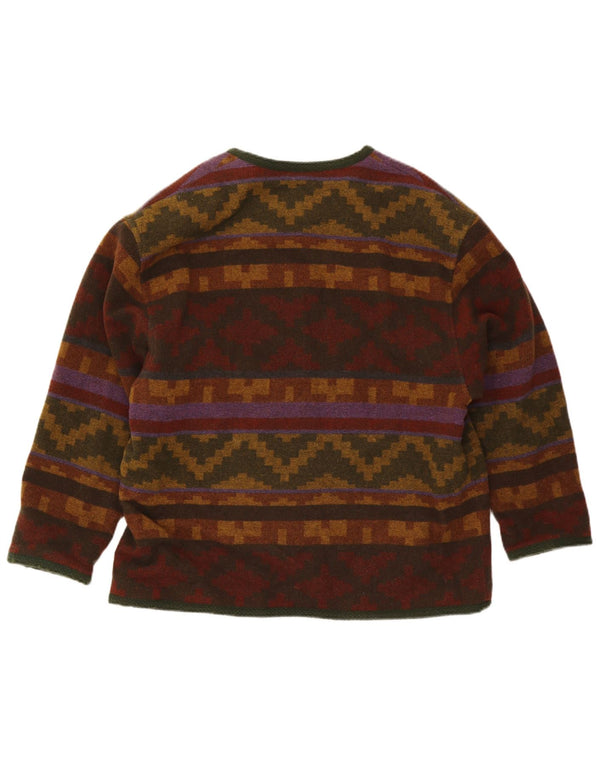 Vintage mujer Cardigan suéter Reino Unido 18 XL lana geométrica multicolor