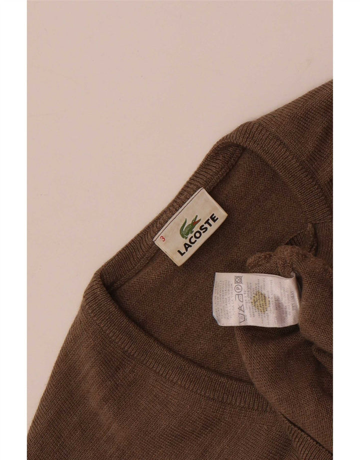 Lacoste Jersey con cuello en V para hombre talla 3 pequeño marrón lana virgen