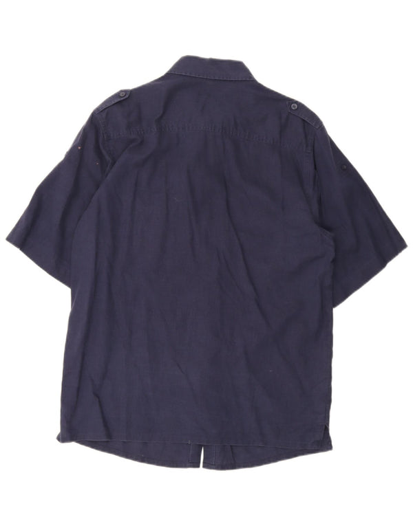 Fila Camisa Militar De Manga Corta Para Hombre Azul Marino Mediano