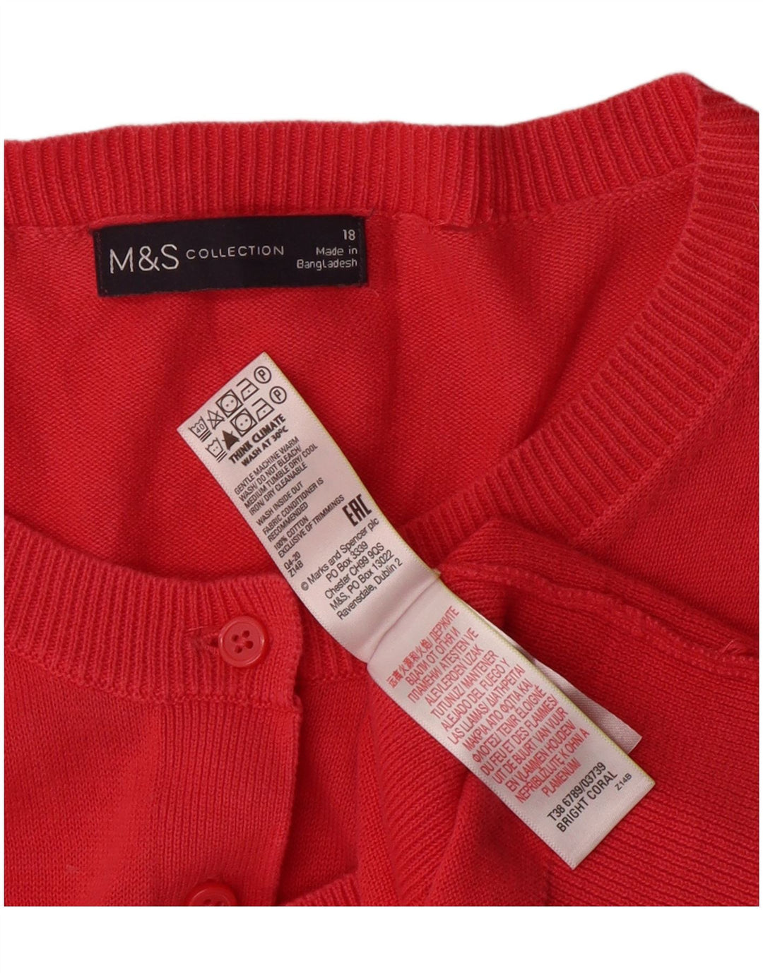 MARKS & SPENCER Suéter tipo cárdigan para mujer UK 18 XL Algodón rosa