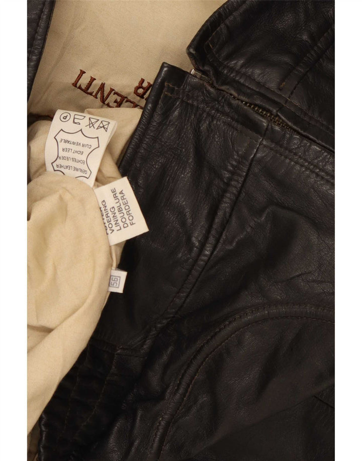 Chaqueta de cuero vintage para hombre IT 56 3XL Negro