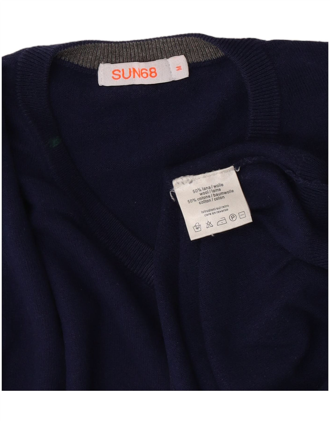 SUN68 Jersey con cuello en V para hombre de lana azul medio