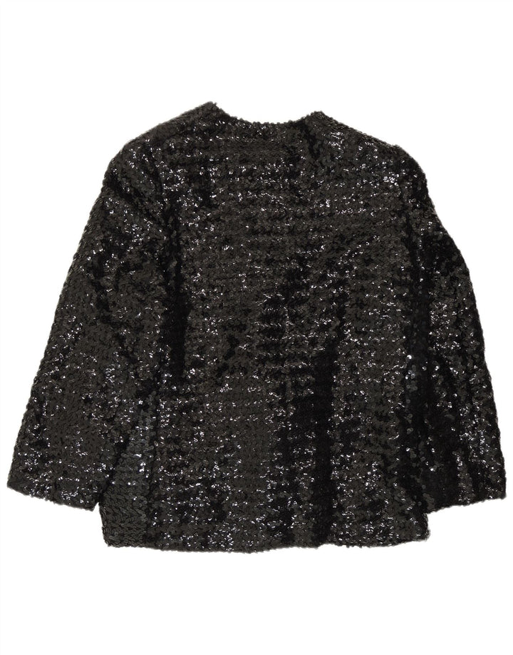 Vintage mujer lentejuelas Blazer chaqueta Reino Unido 14 grande negro