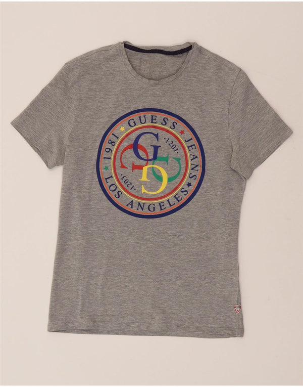 GUESS Mens Super Slim Fit Graphic T-Shirt Top Small Grey Flecked Cotton