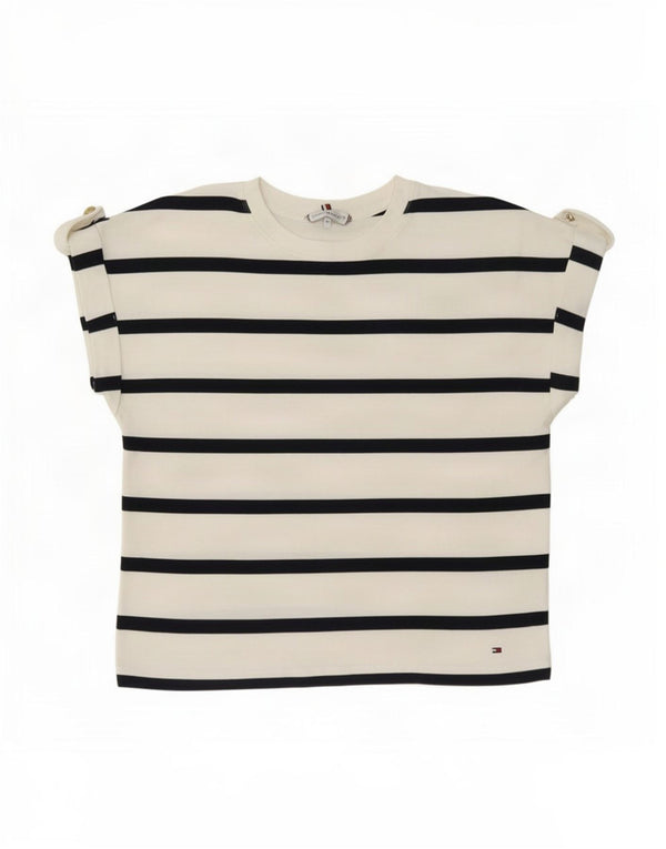 Tommy Hilfiger Camiseta para mujer Top UK 14 Algodón de rayas blancas medianas