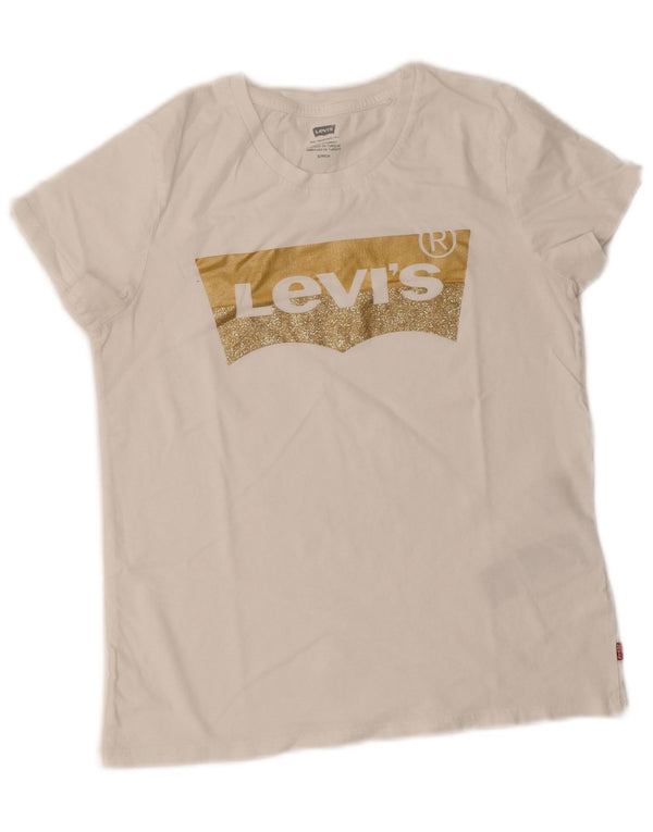 Levi's Mujer Denizen Graphic Camiseta Top UK 10 Small Algodón Blanco