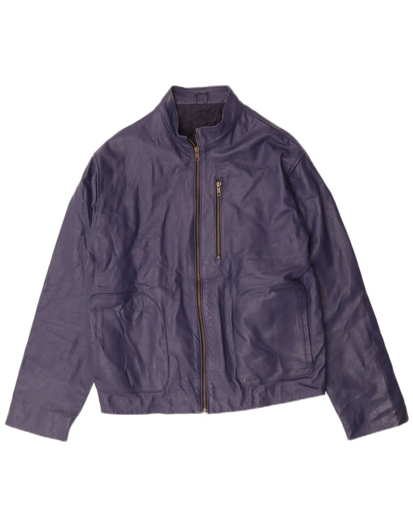 Vintage mujer bombardero chaqueta de cuero Reino Unido 14 azul marino medio