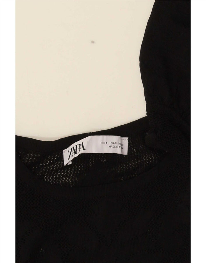 Zara Mujer Crop Knit Blusa Top UK 8 Small Negro