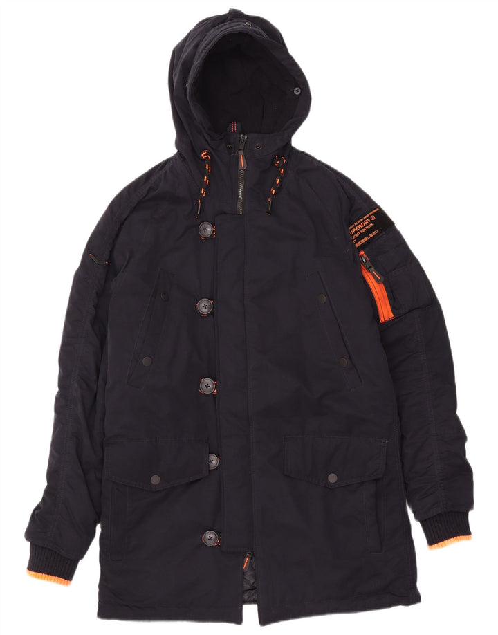 Superdry Parka con capucha para hombre, talla 38, poliéster azul marino mediano