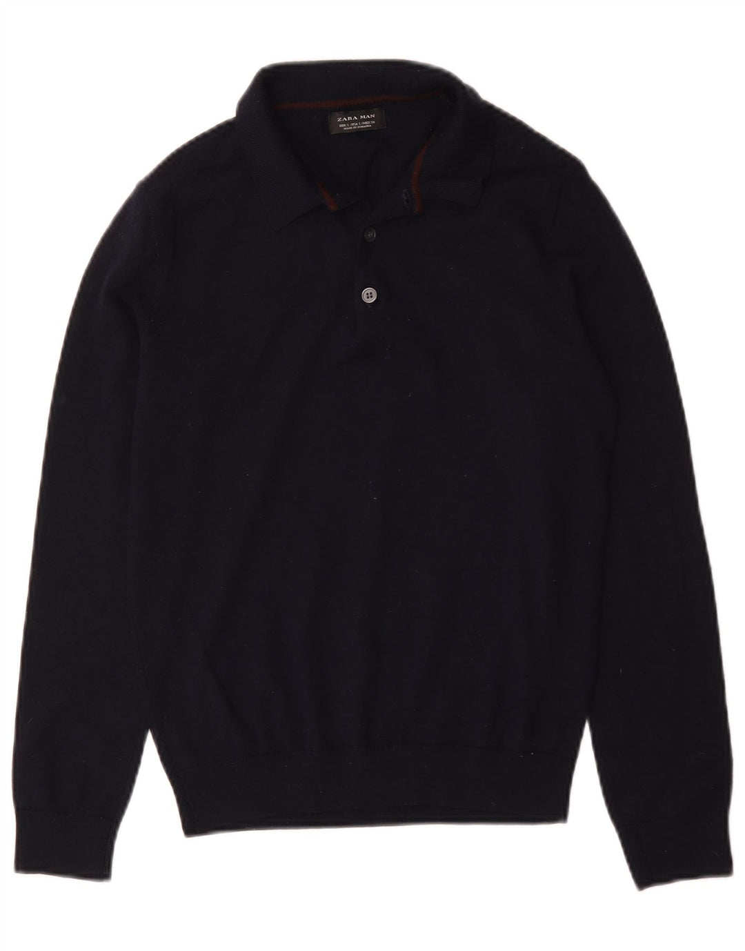 Zara Hombre Polo Cuello Jersey Suéter Pequeño Azul Marino