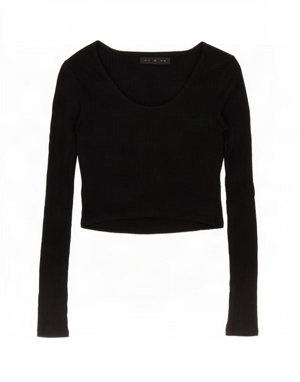Topshop Top corto para mujer de manga larga UK 10 Small Viscosa negra