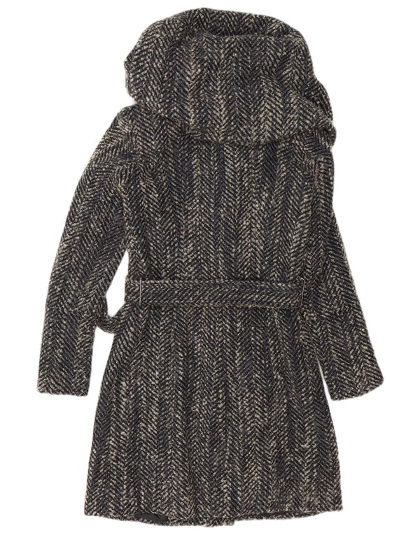 Zara Mujer Abrigo UK 6 XS Gris Espiga Poliéster