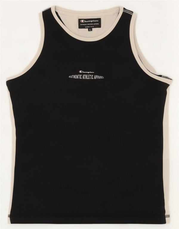 Champion Camiseta sin mangas estampada para mujer UK 44 Grande Algodón negro con bloques de color