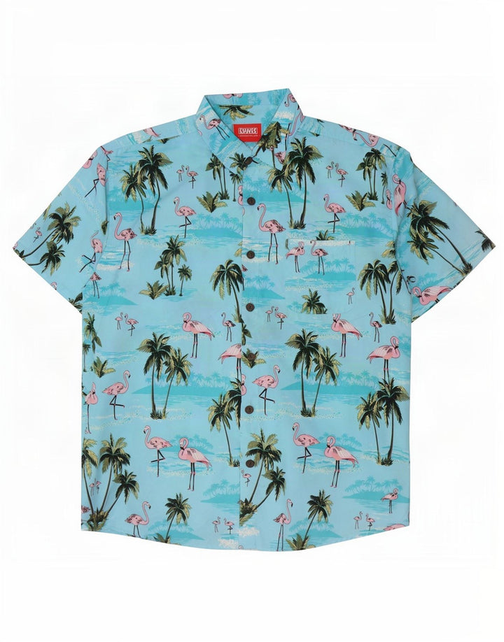 Lowes Camisa hawaiana de manga corta para hombre XL Poliéster azul